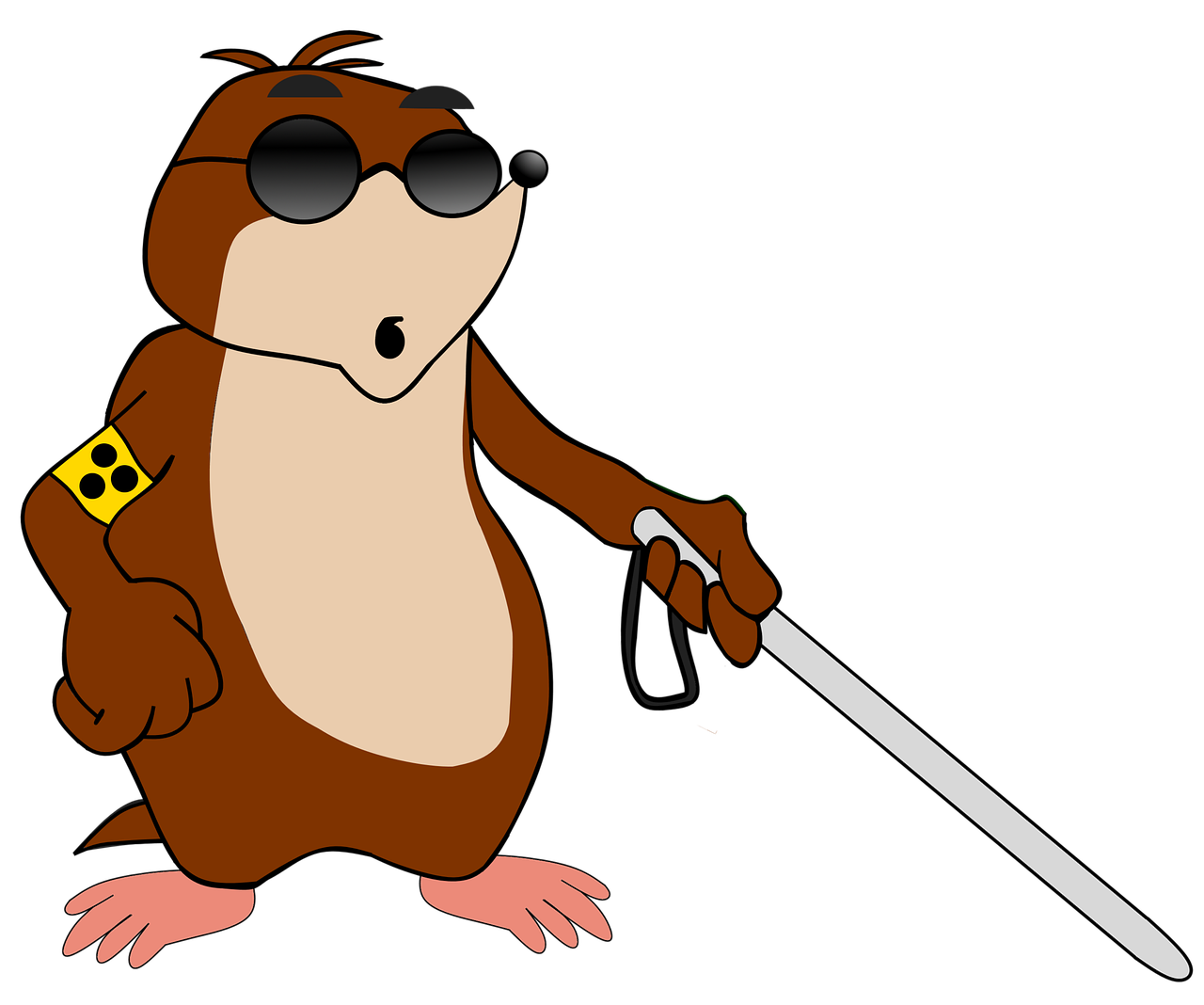 gezeichneter Maulwurf mit Blindenstock
