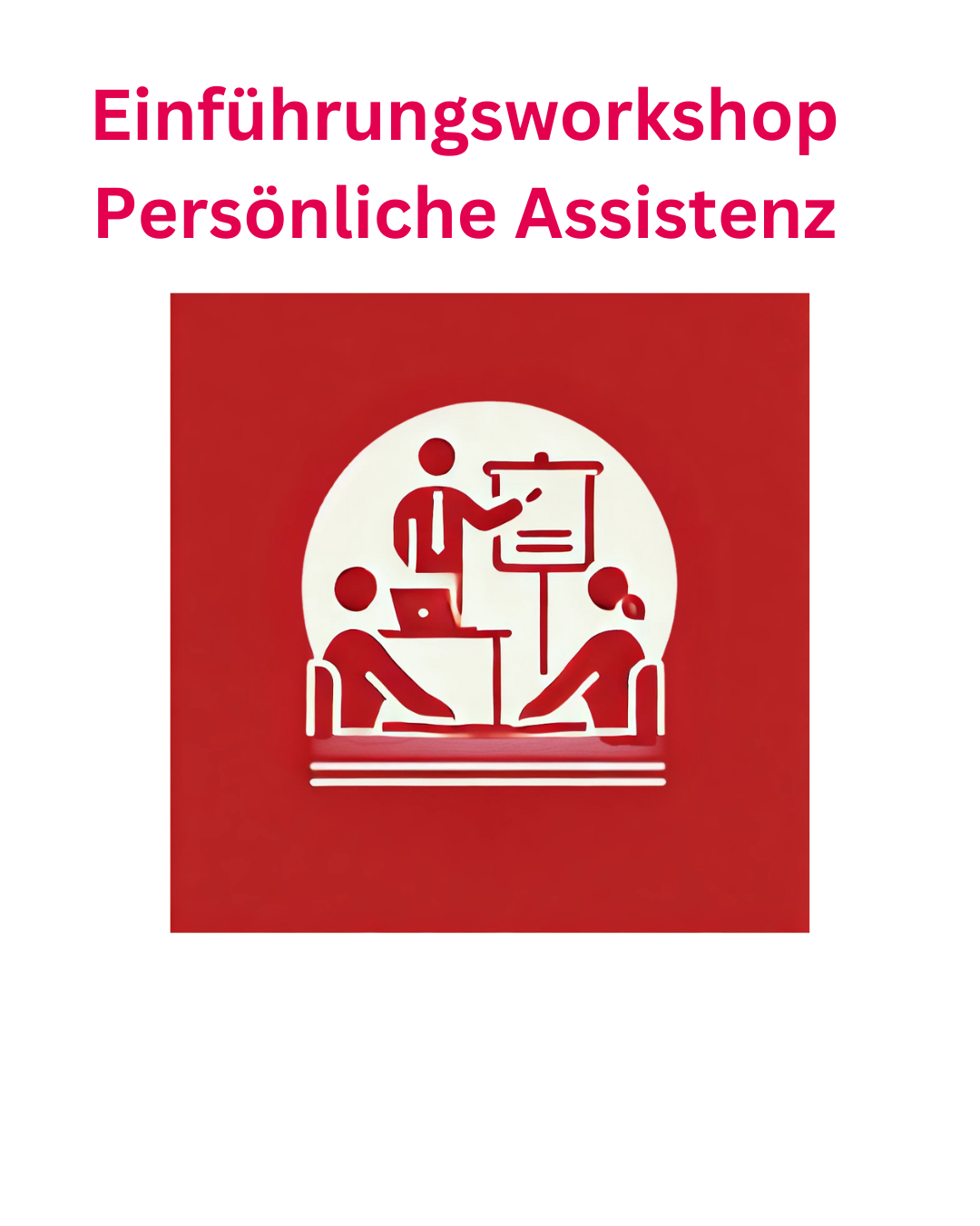 Skizzierte Personen. Ein Vortragende:r + 2 Personen an einem Tisch.